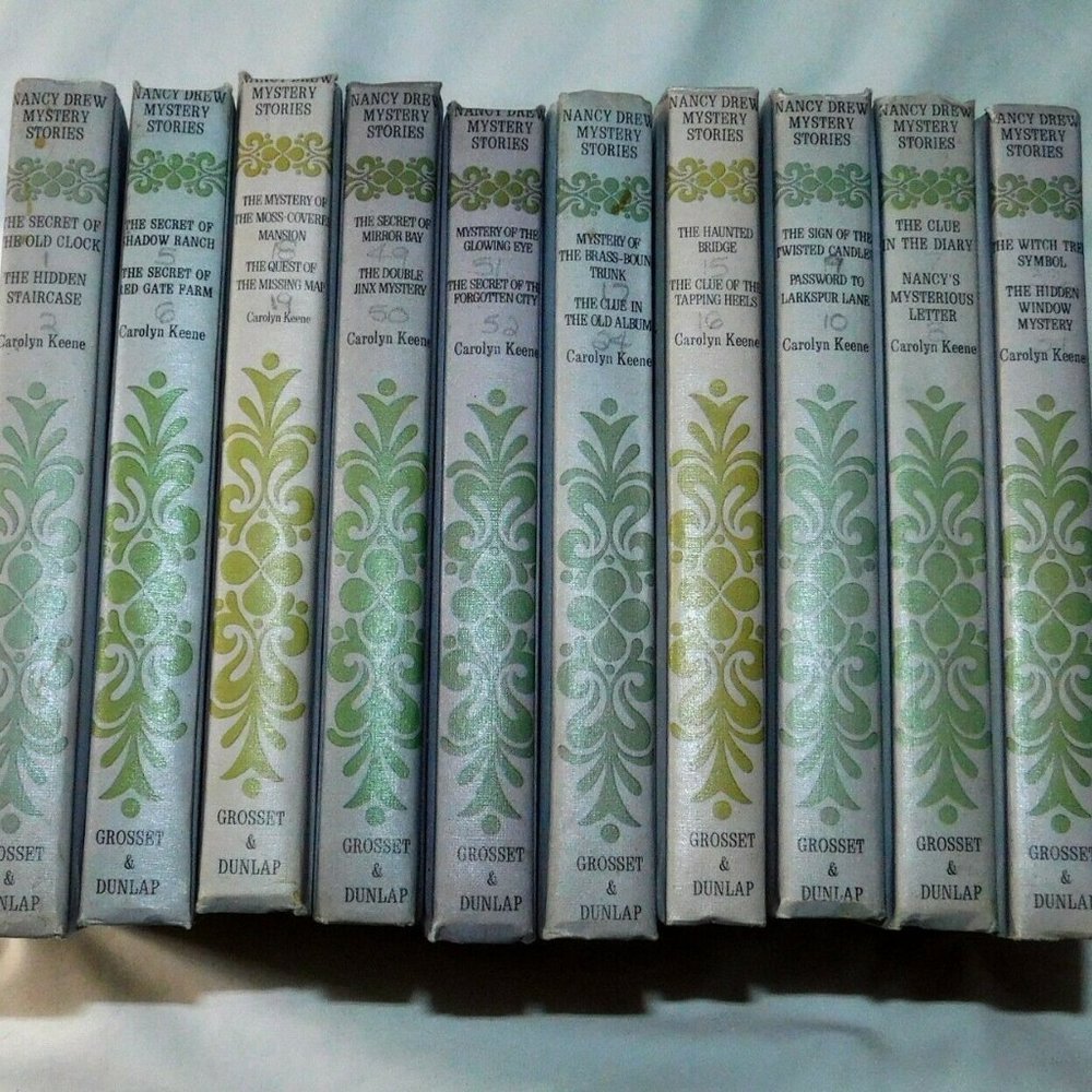 Nancy Drew Mysteries 10 Books 20 Stories EUC 1975 Gray Cover Free Shipping